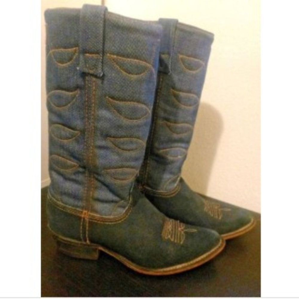 vintage acme blue suede denim cowboy boots